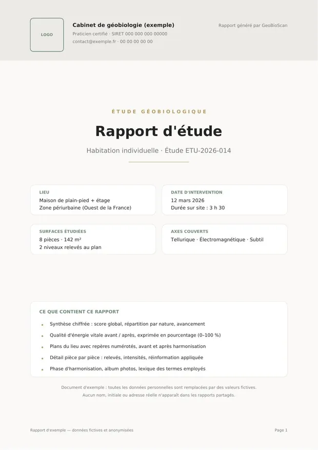 Page de garde du rapport d'étude GeoBioScan
